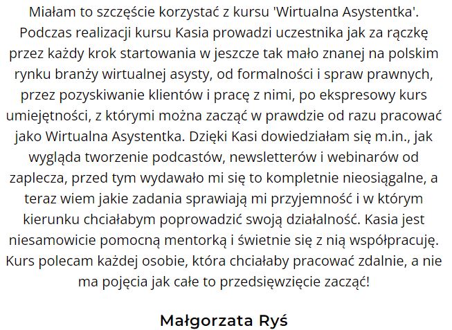 Opinia Malgorzata Rys